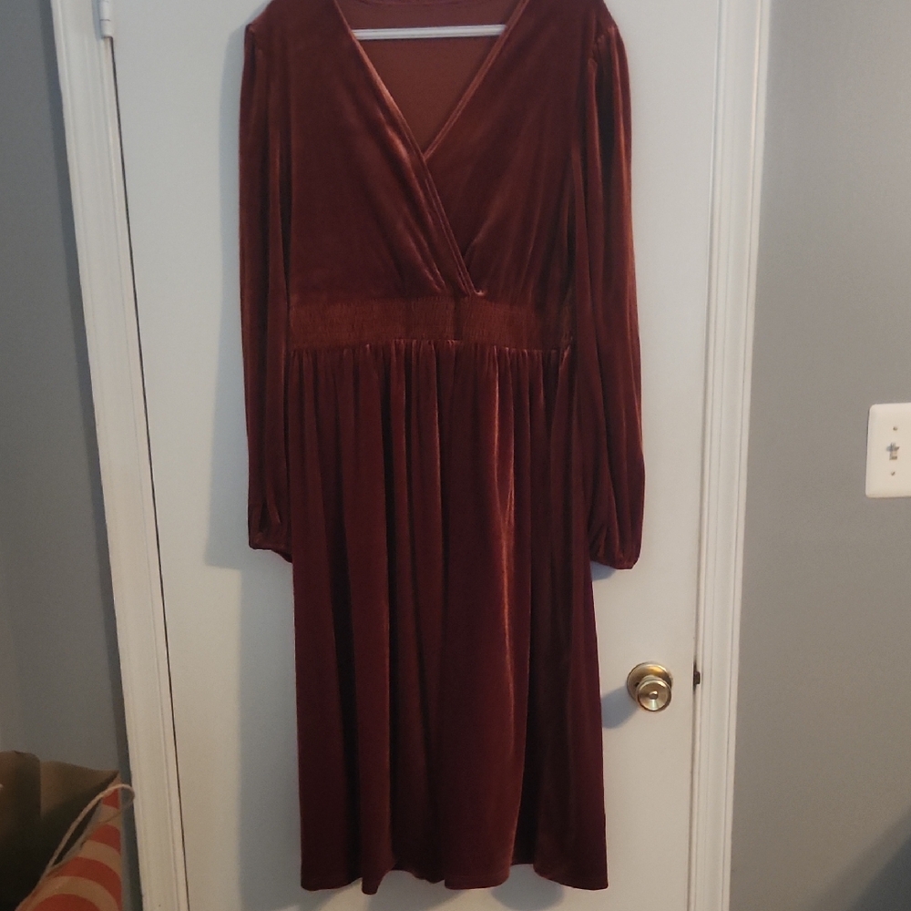 Women's Wrap V Neck Velvet Formal Long Sleeve Dress Flowy Elastic High Waist